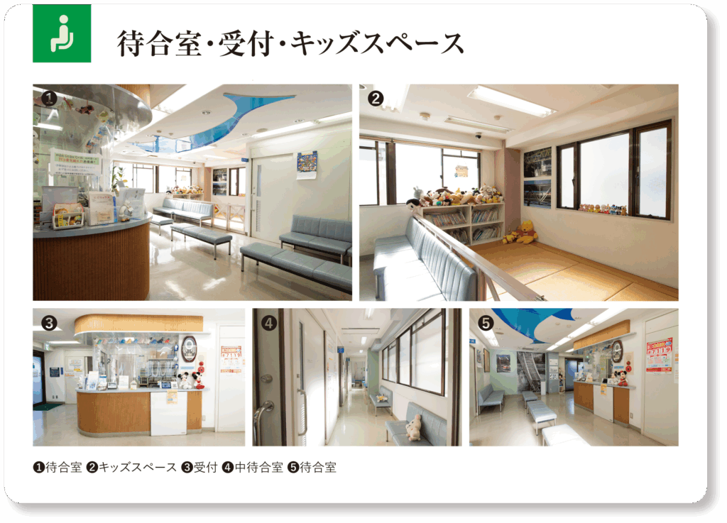 山田こどもクリニック待合室・受付・キッズスペースの写真