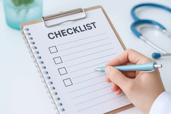 チェックリストとペンを持つ手