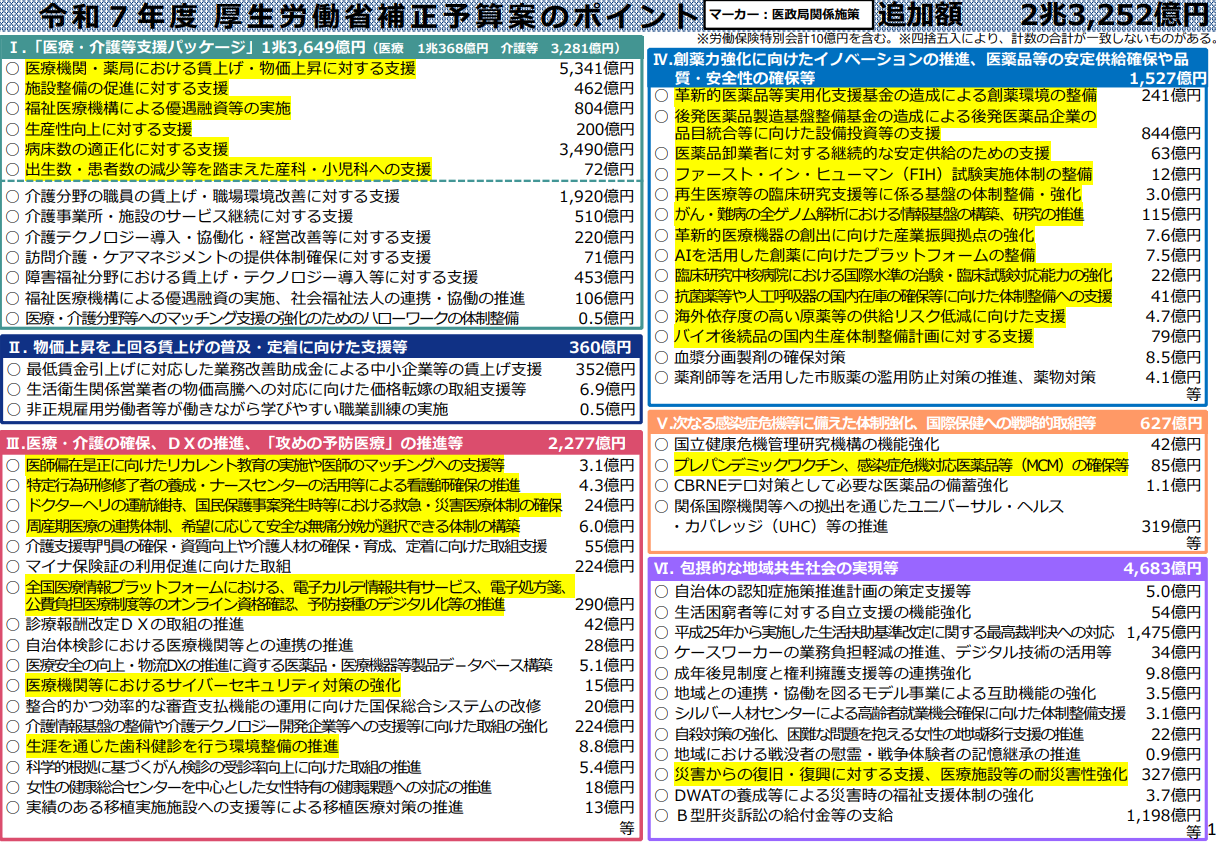 令和７年度 厚生労働省補正予算案のポイント