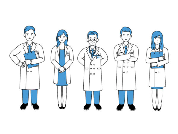 ドクターが5人並んでいるイラスト