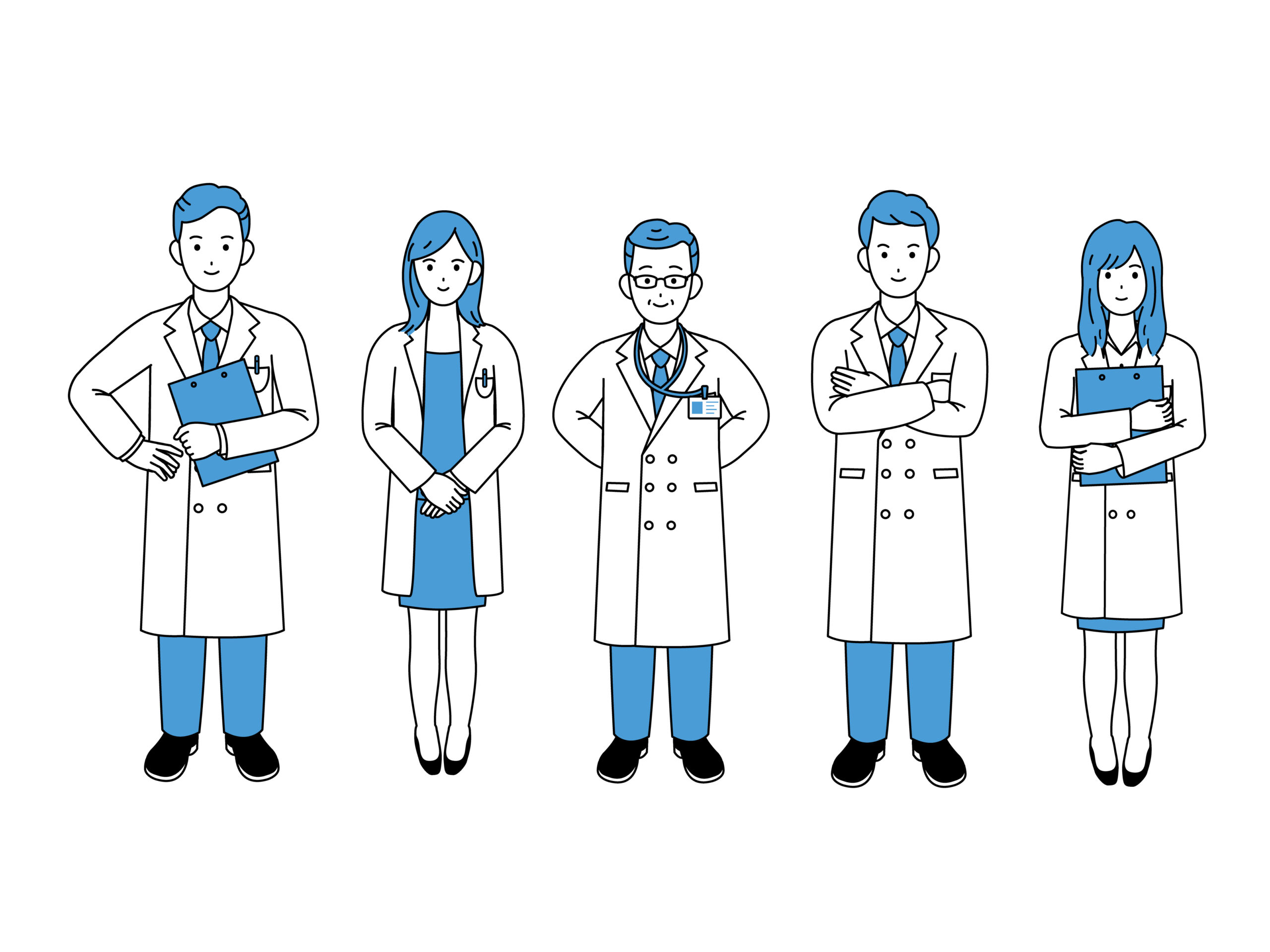 ドクターが5人並んでいるイラスト